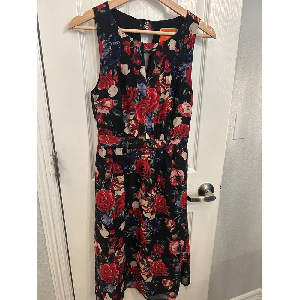 ModCloth Floral‎ Sleeveless Fit and Flare Dress Black Red Blue Small